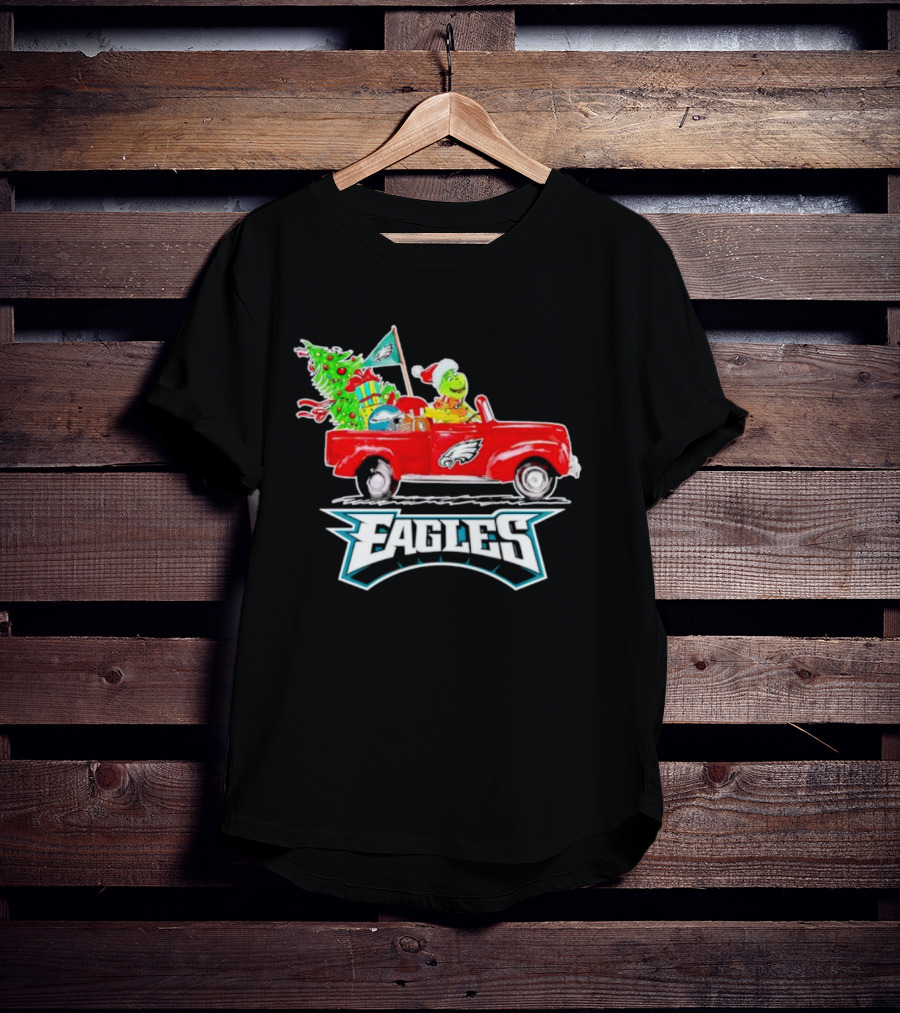 Grinch Dog Driving Red Truck Philadelphia Eagles Christmas Tree T-Shirt