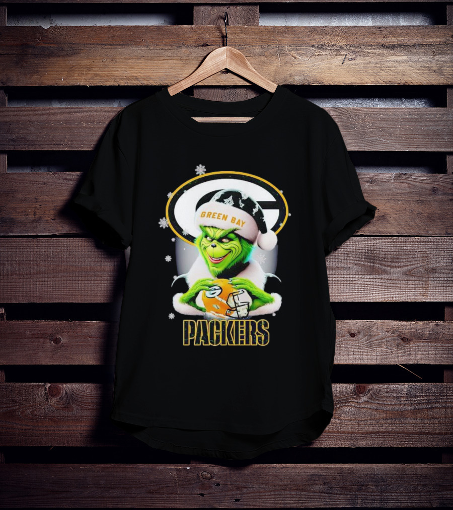 Green Bay Packers Grinch Christmas Fan Art Snowflakes Helmet T-Shirt