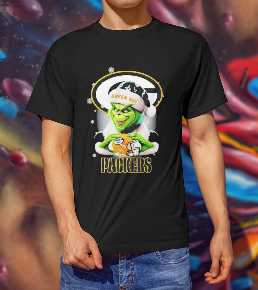 Green Bay Packers Grinch Christmas Fan Art Snowflakes Helmet T-Shirt