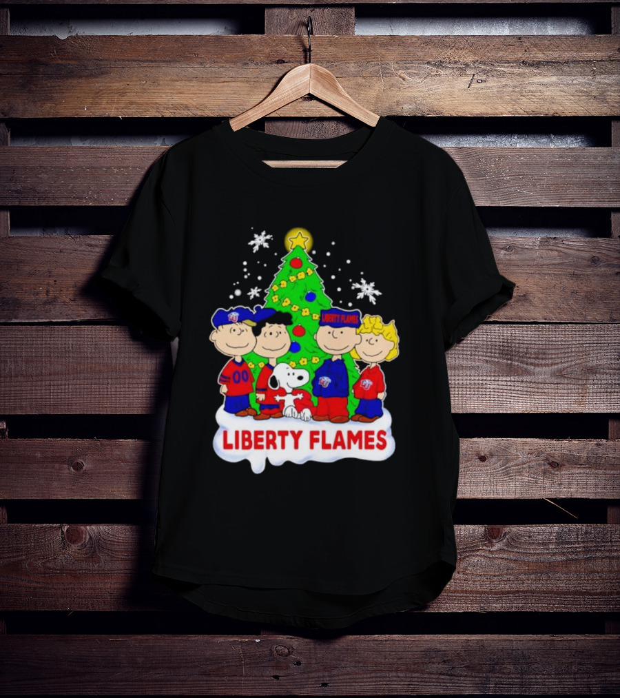 Liberty Flames Peanuts Characters Christmas Tree Snoopy Charlie Brown T-Shirt