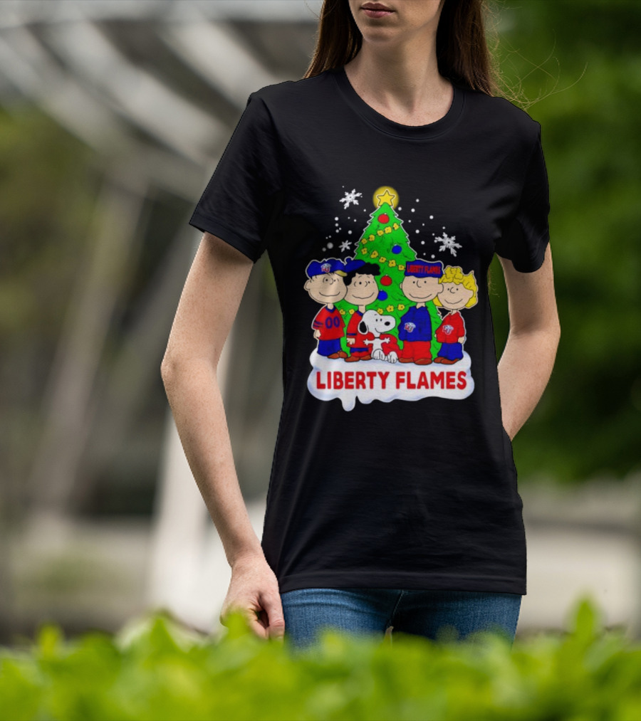 Liberty Flames Peanuts Characters Christmas Tree Snoopy Charlie Brown T-Shirt