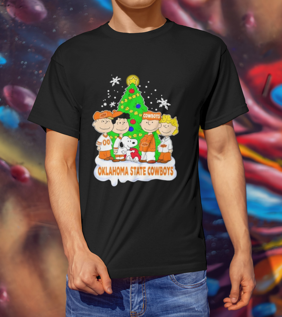 Peanuts Characters Oklahoma State Cowboys Christmas Tree T-Shirt