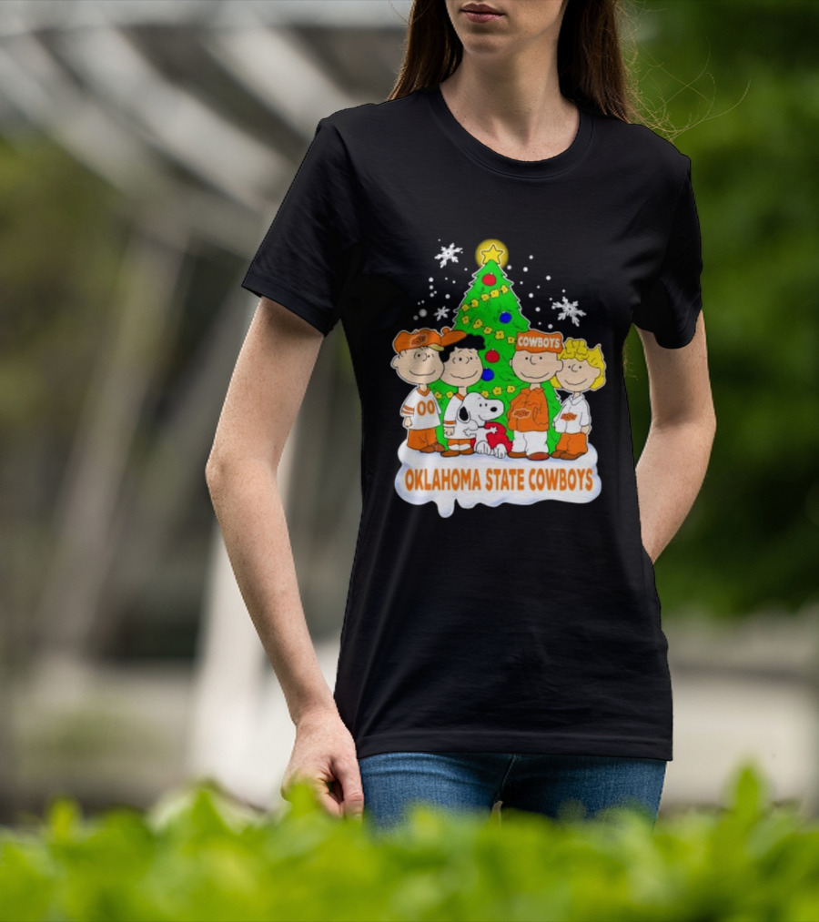 Peanuts Characters Oklahoma State Cowboys Christmas Tree T-Shirt