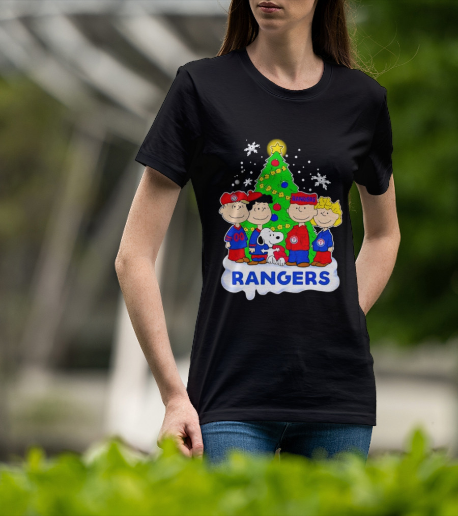 Peanuts Characters Texas Rangers Christmas Tree T-Shirt