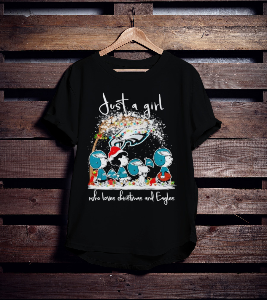 Peanuts Just A Girl Who Loves Christmas And Eagles T-Shirt