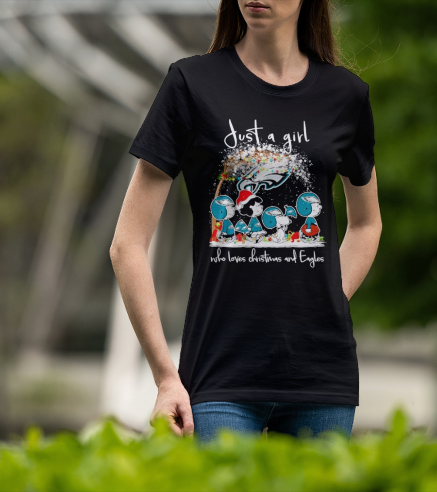Peanuts Just A Girl Who Loves Christmas And Eagles T-Shirt