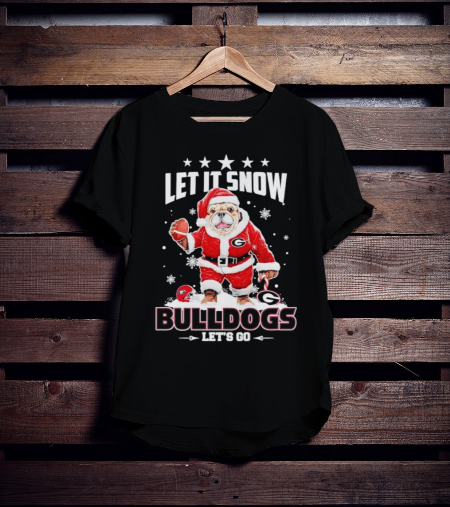 Santa Let It Snow Bulldogs Let's Go Football Christmas T-Shirt