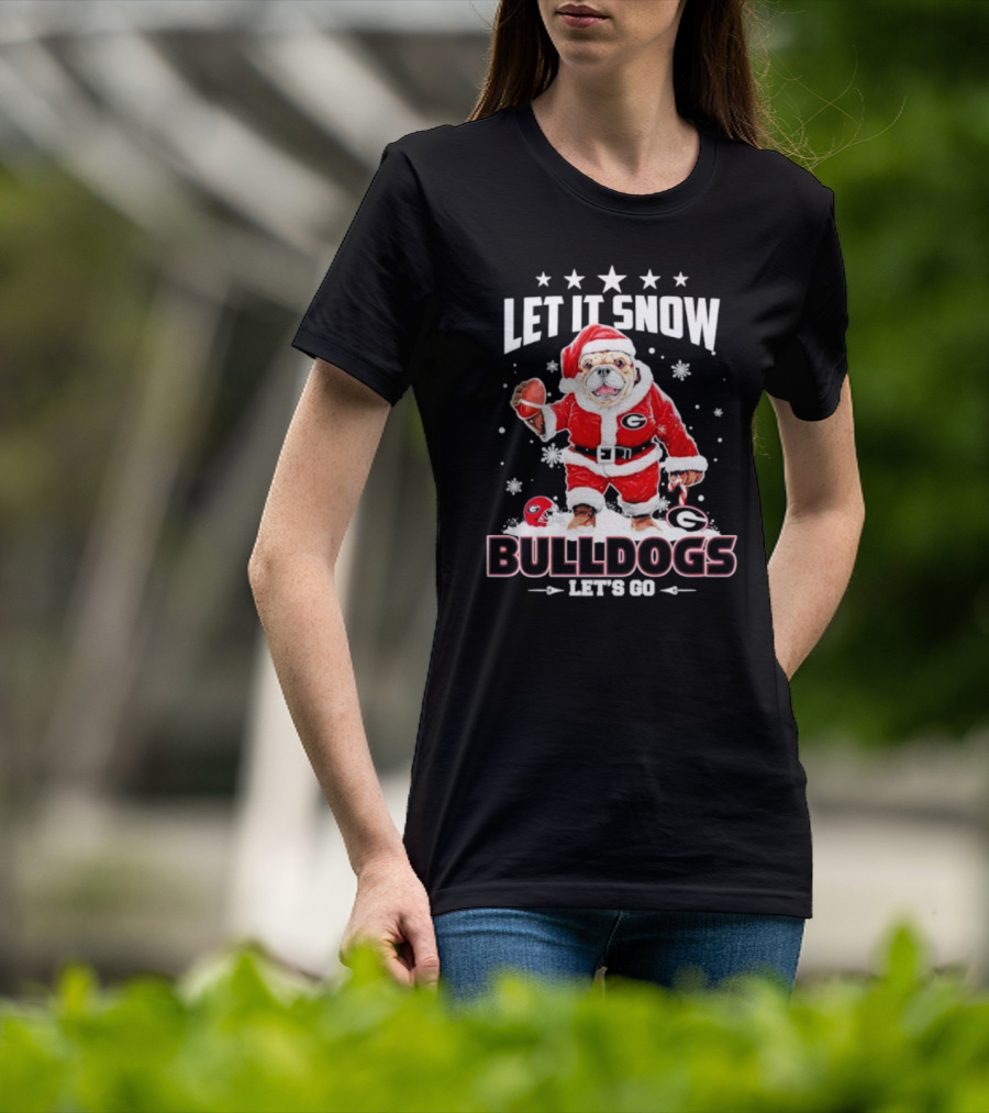 Santa Let It Snow Bulldogs Let's Go Football Christmas T-Shirt