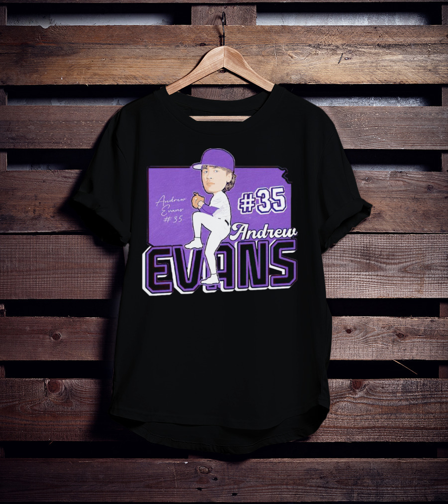 Andrew Evans #35 Kansas State Baseball Signature T-Shirt