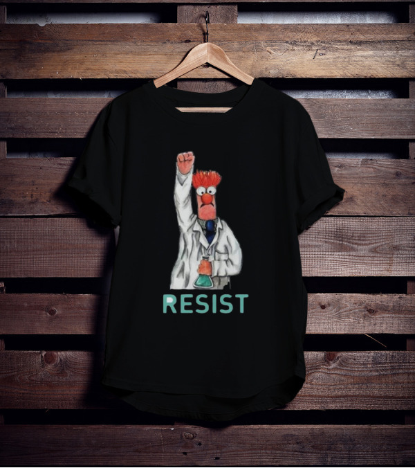 Beaker Fist Raised Resist Muppet Lab Coat Protest T-Shirt
