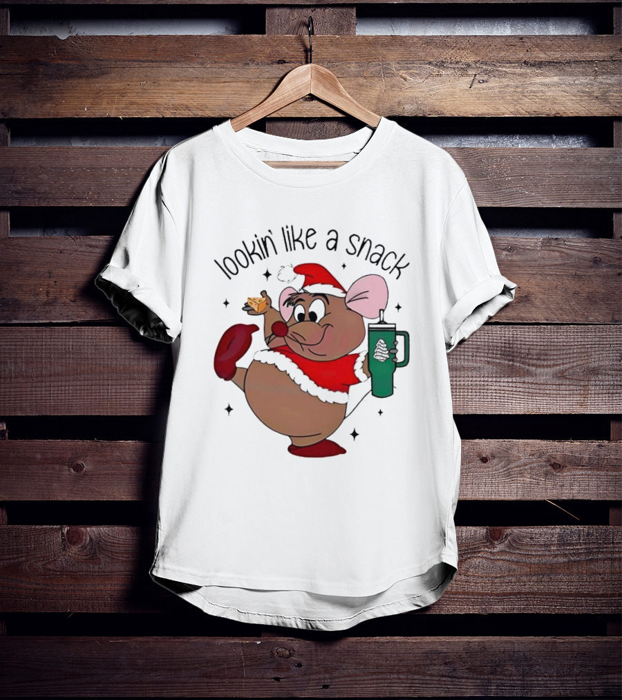 Cinderella Gusgus Lookin Like A Snack Christmas Santa Outfit With Cookie And Drink T-Shirt