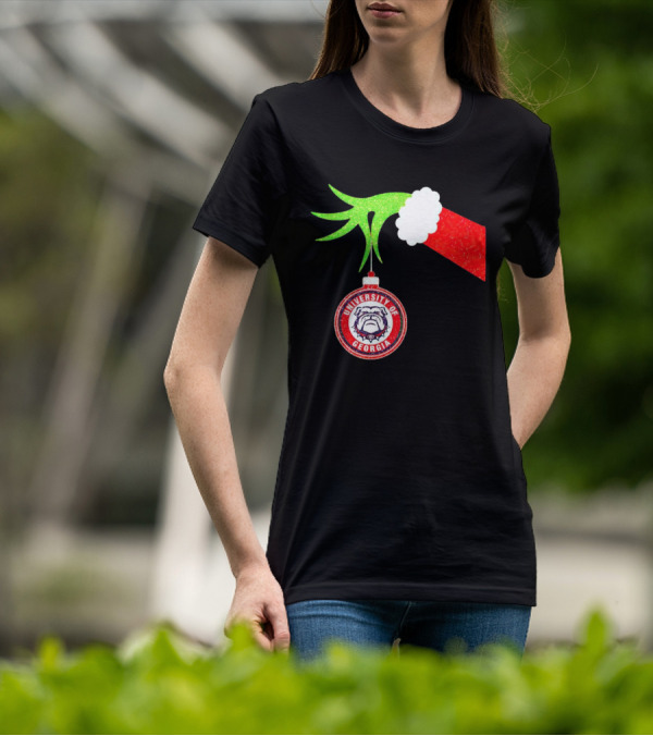 Grinch Hand Holding University Of Georgia Bulldogs Christmas T-Shirt