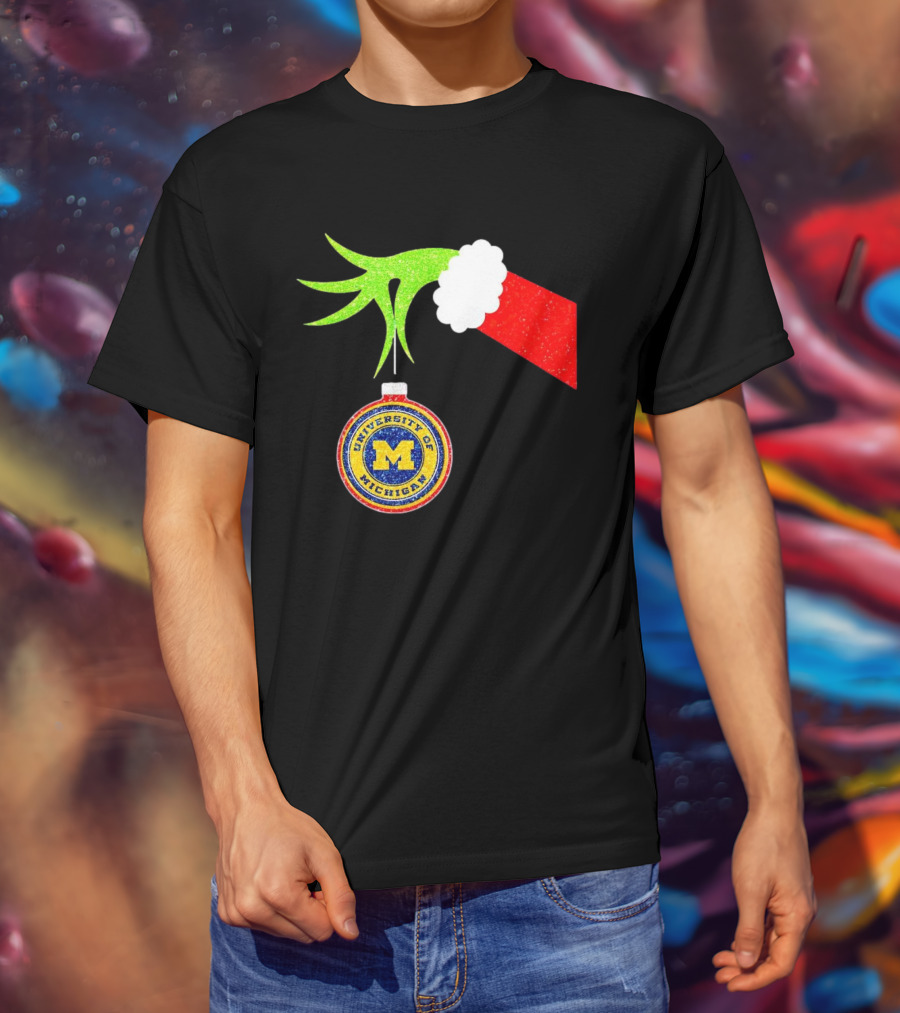 University Of Michigan Christmas Grinch Hand T-Shirt