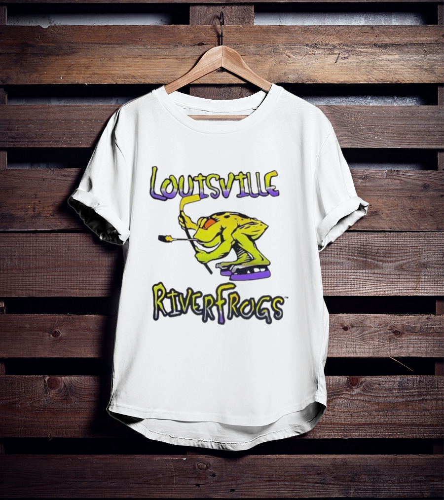 Louisville RiverFrogs Frog Playing Hockey T-Shirt