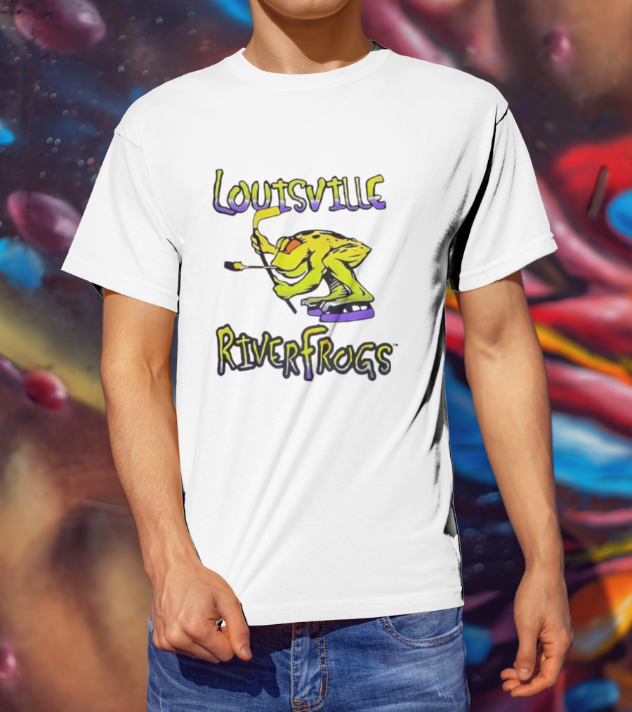Louisville RiverFrogs Frog Playing Hockey T-Shirt