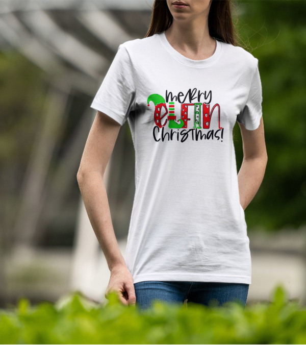Merry Elfin Christmas Green Elf Shoe And Hat Red Stripes And Polka Dots T-Shirt