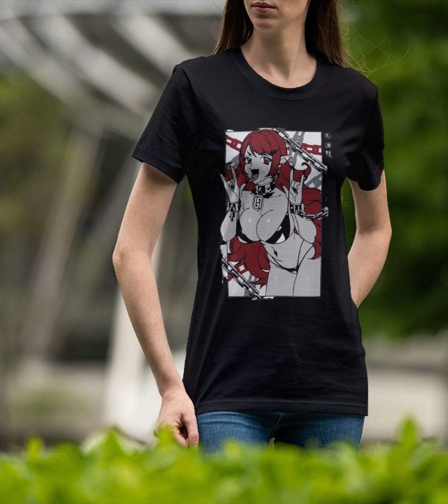 Vampiress Waifu Anime Red Hair Chains Gothic T-Shirt