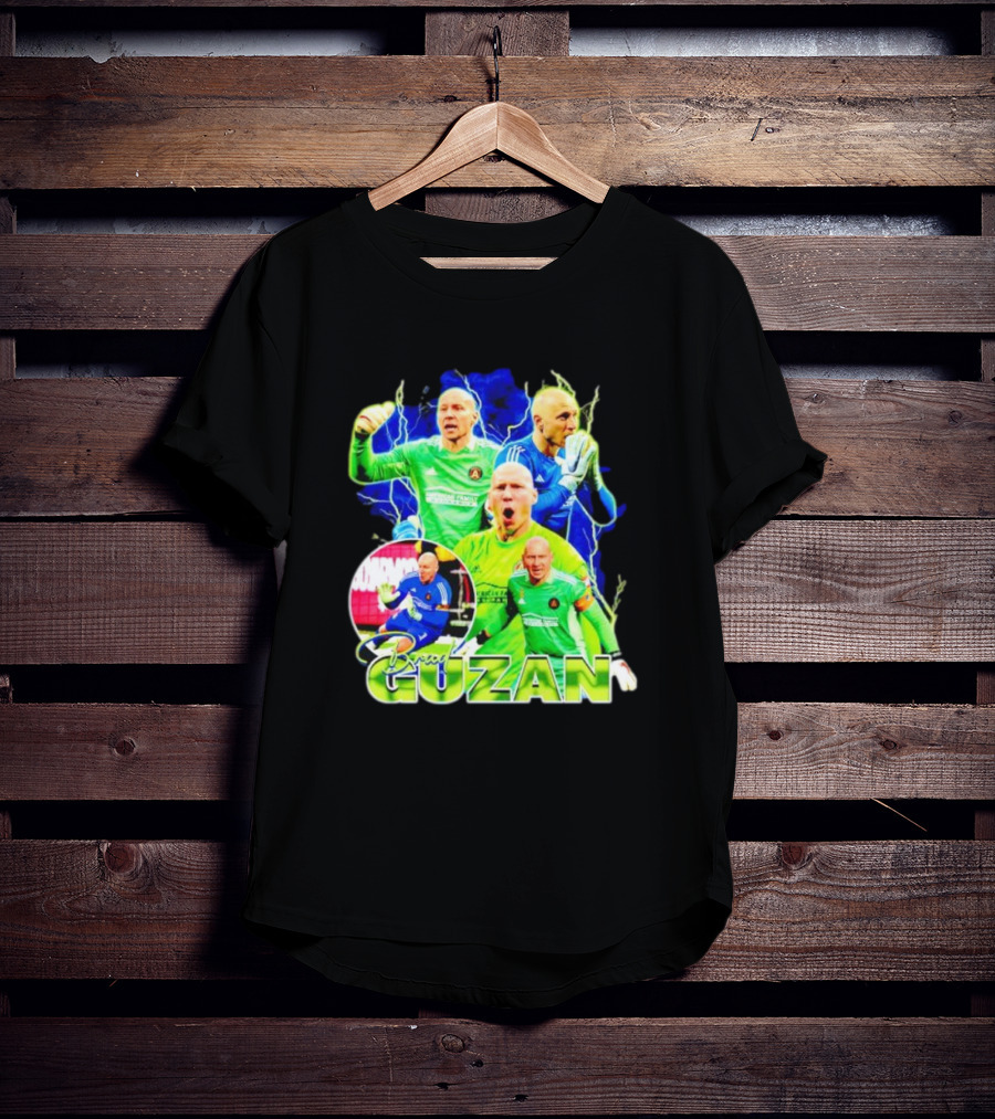 Brad Guzan Atlanta United Green And Blue Lightning Soccer Montage T-Shirt