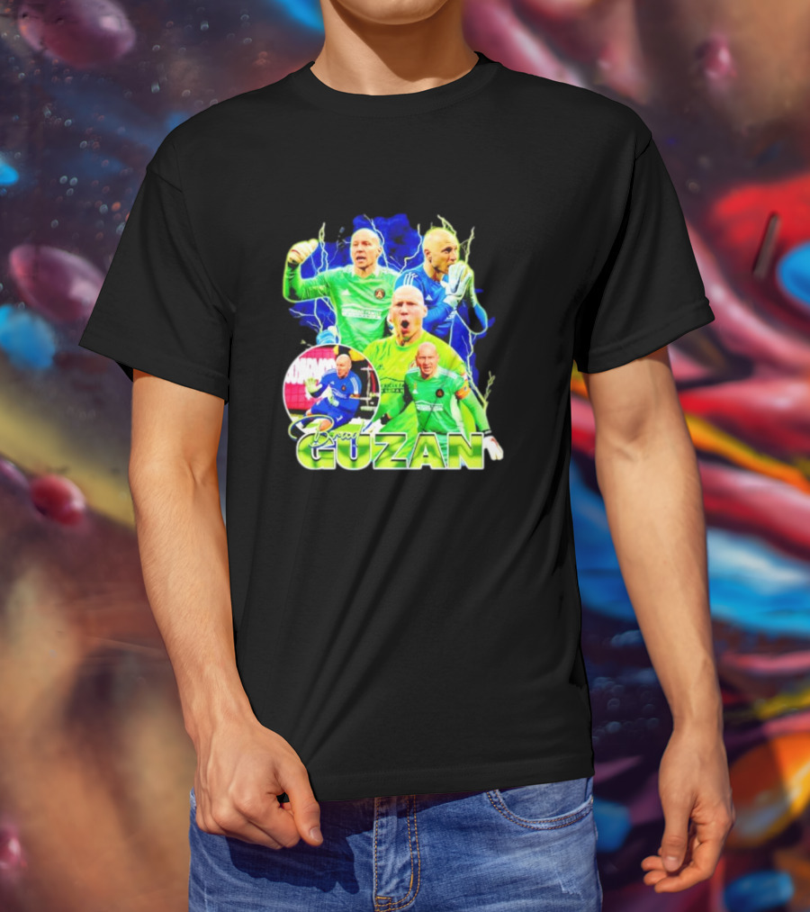 Brad Guzan Atlanta United Green And Blue Lightning Soccer Montage T-Shirt