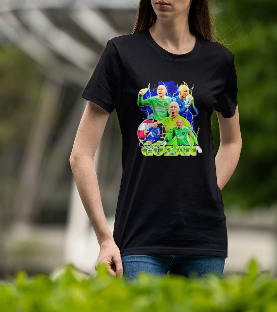 Brad Guzan Atlanta United Green And Blue Lightning Soccer Montage T-Shirt