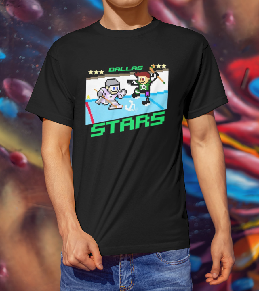 Dallas Stars Hockey Fights Cancer Pixel Art Jayden T-Shirt