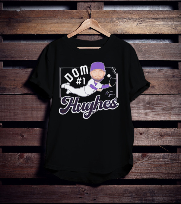 Dom #1 Hughes Caricature Baseball Player Signature T-Shirt