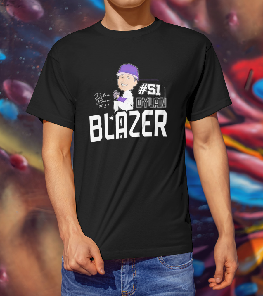 Dylan Blazer #51 Caricature Signature Baseball T-Shirt