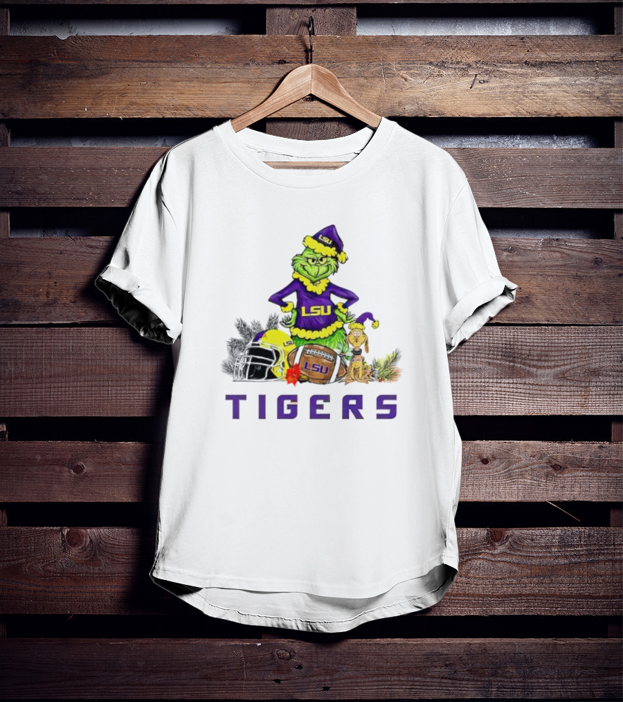 LSU Tigers Grinch And Max Dog Christmas Football T-Shirt
