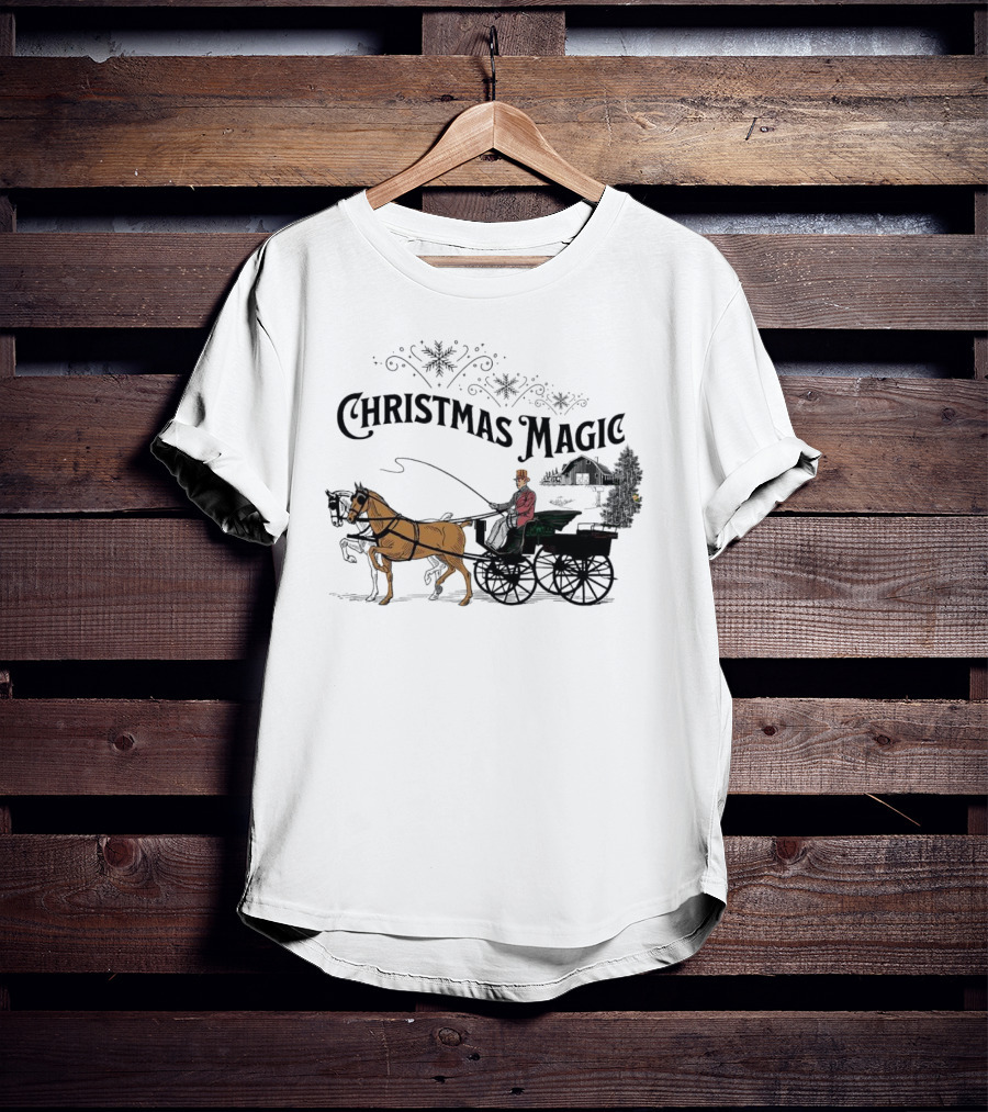Christmas Magic Horse And Carriage Scene T-Shirt
