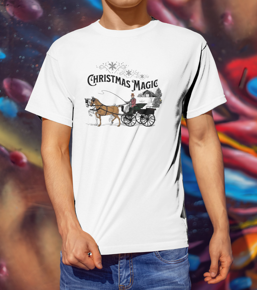 Christmas Magic Horse And Carriage Scene T-Shirt