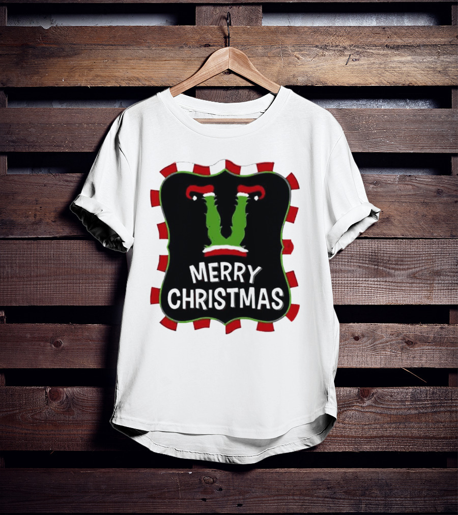 Merry Christmas Green Monster With Santa Hat T-Shirt