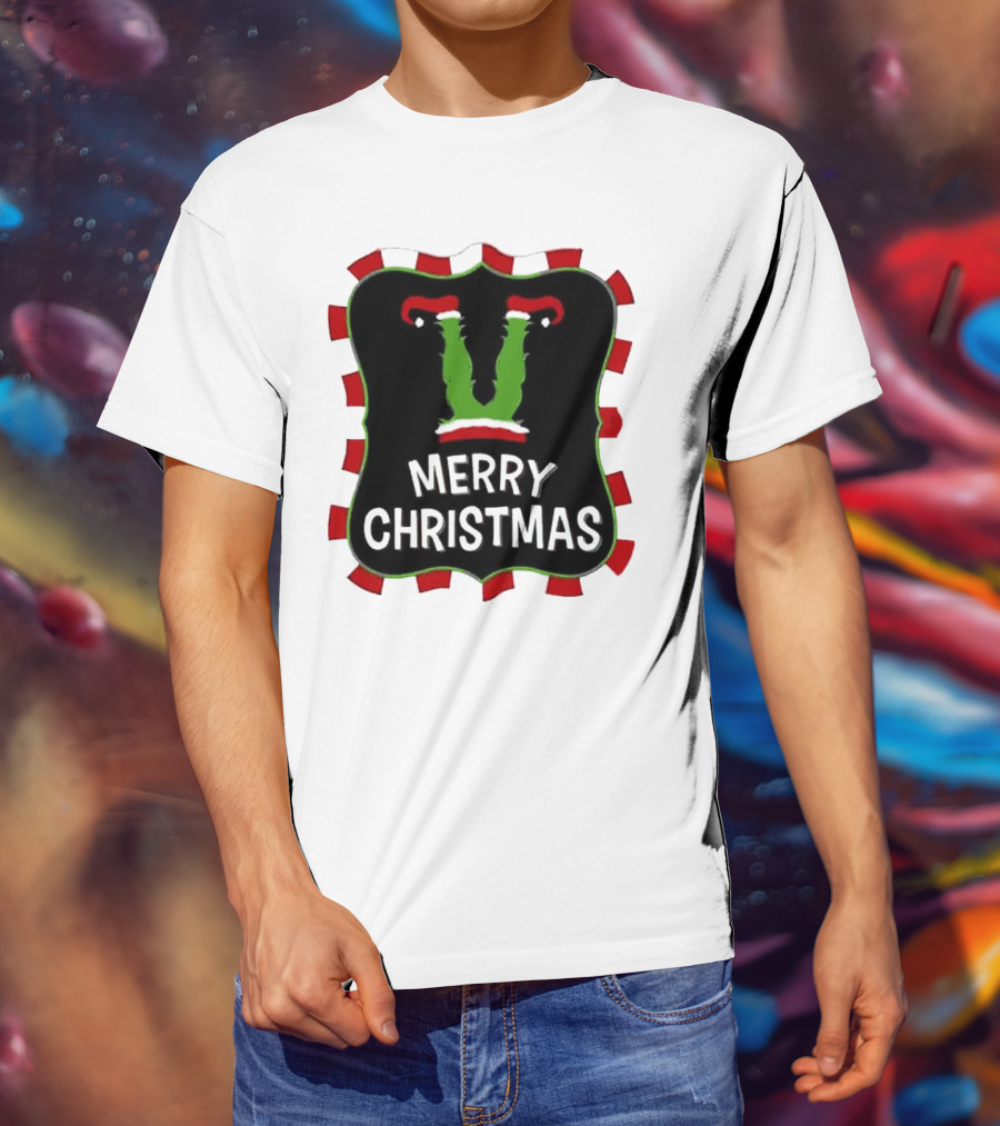 Merry Christmas Green Monster With Santa Hat T-Shirt