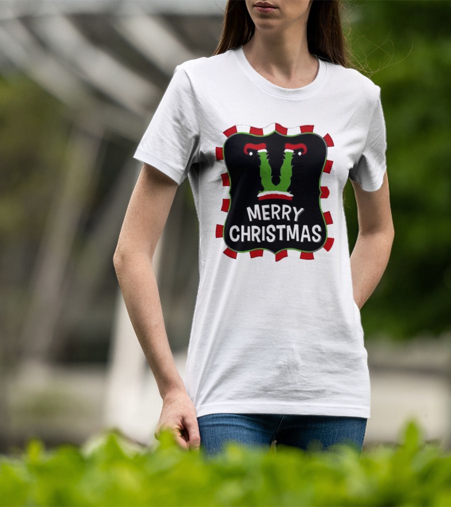 Merry Christmas Green Monster With Santa Hat T-Shirt
