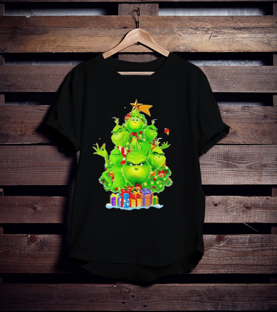 Grinch Christmas Tree With Presents And Star T-Shirt