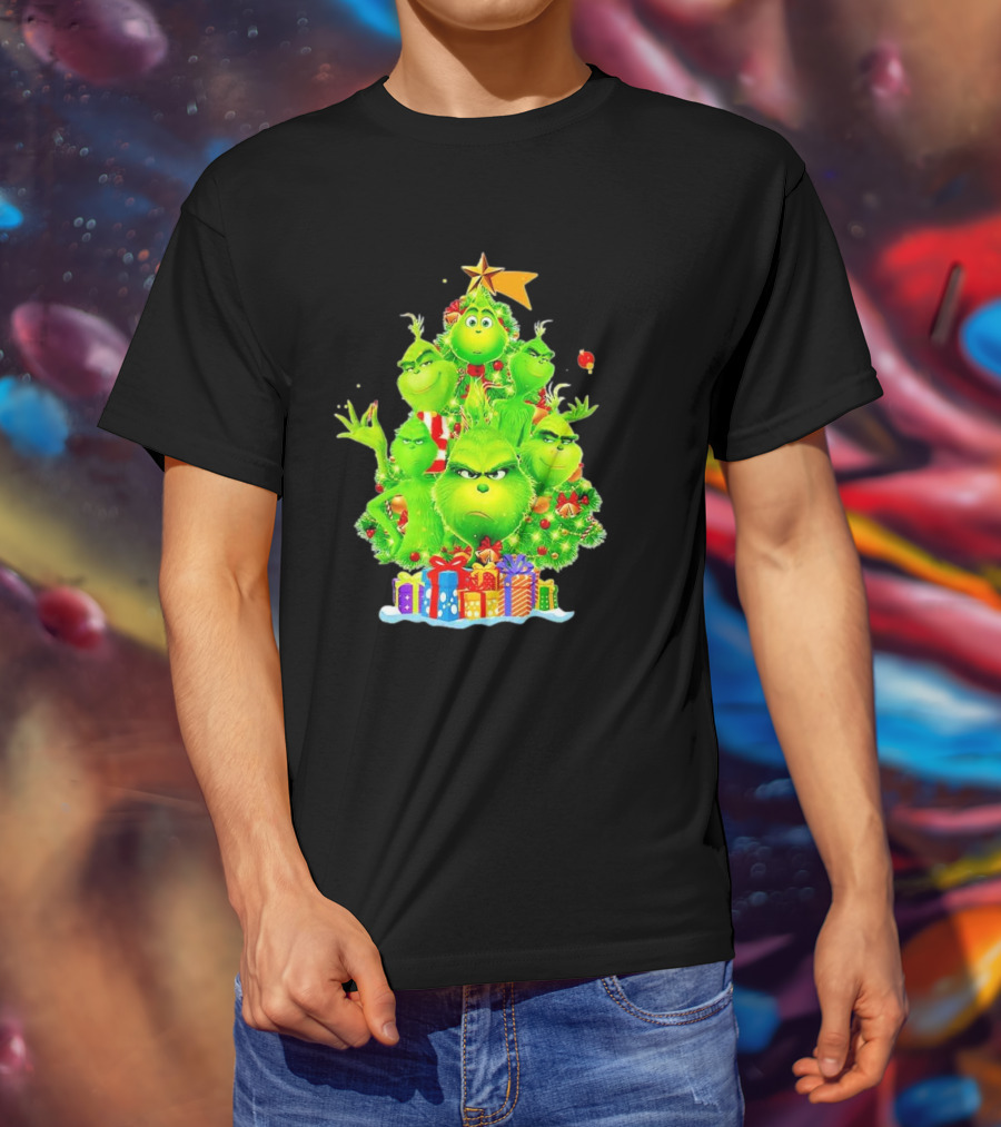 Grinch Christmas Tree With Presents And Star T-Shirt