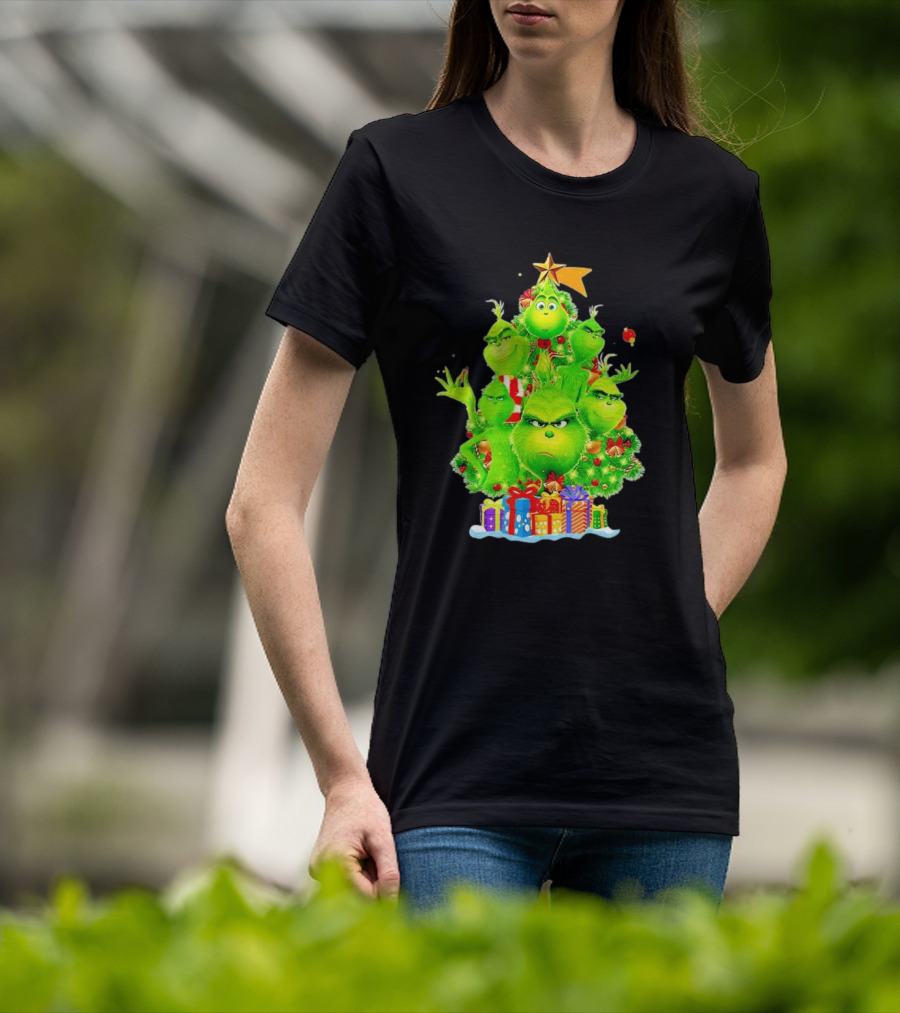 Grinch Christmas Tree With Presents And Star T-Shirt