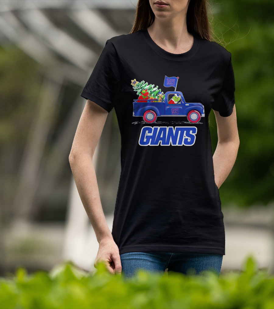 Grinch Driving Christmas Truck New York Giants Holiday T-Shirt