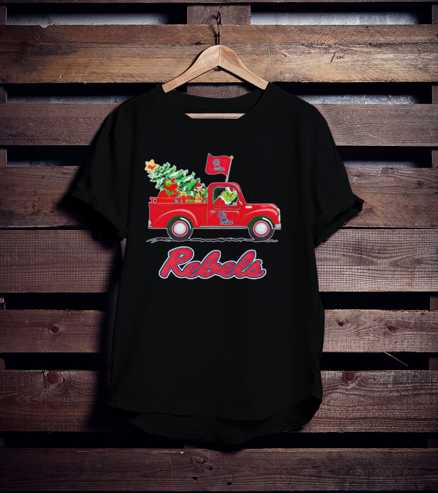 Ole Miss Rebels Grinch Driving Christmas Truck With Tree And Gifts T-Shirt
