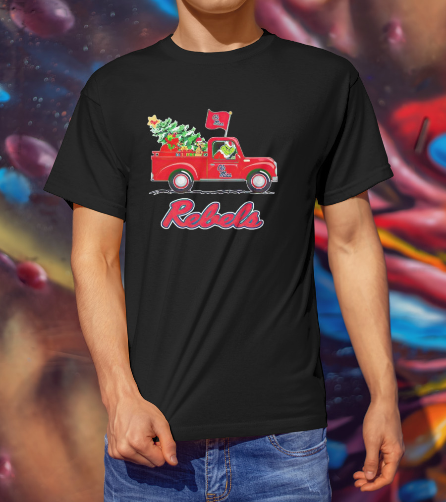 Ole Miss Rebels Grinch Driving Christmas Truck With Tree And Gifts T-Shirt