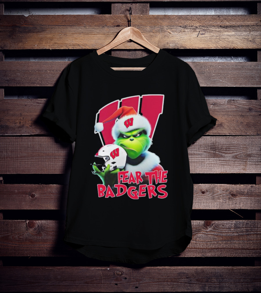 Grinch Fear The Badgers Wisconsin Christmas Football T-Shirt