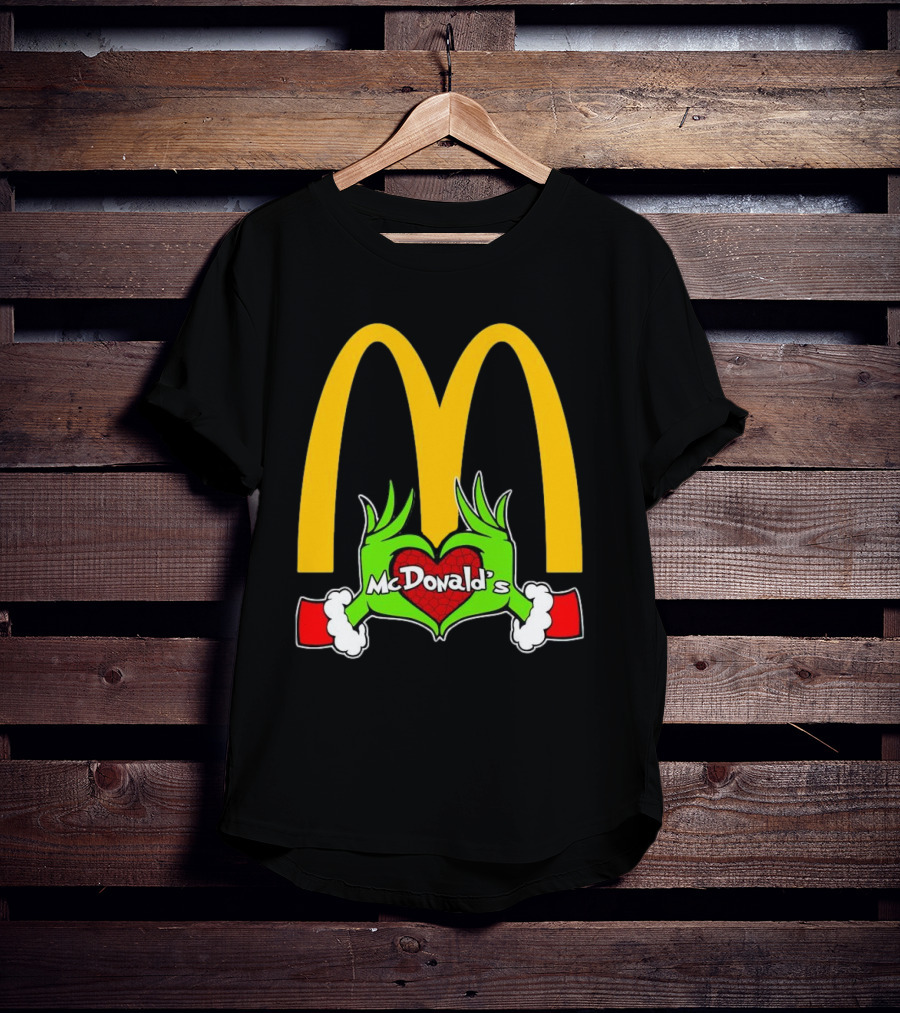 Grinch Holding Heart McDonald’s Logo Christmas T-Shirt