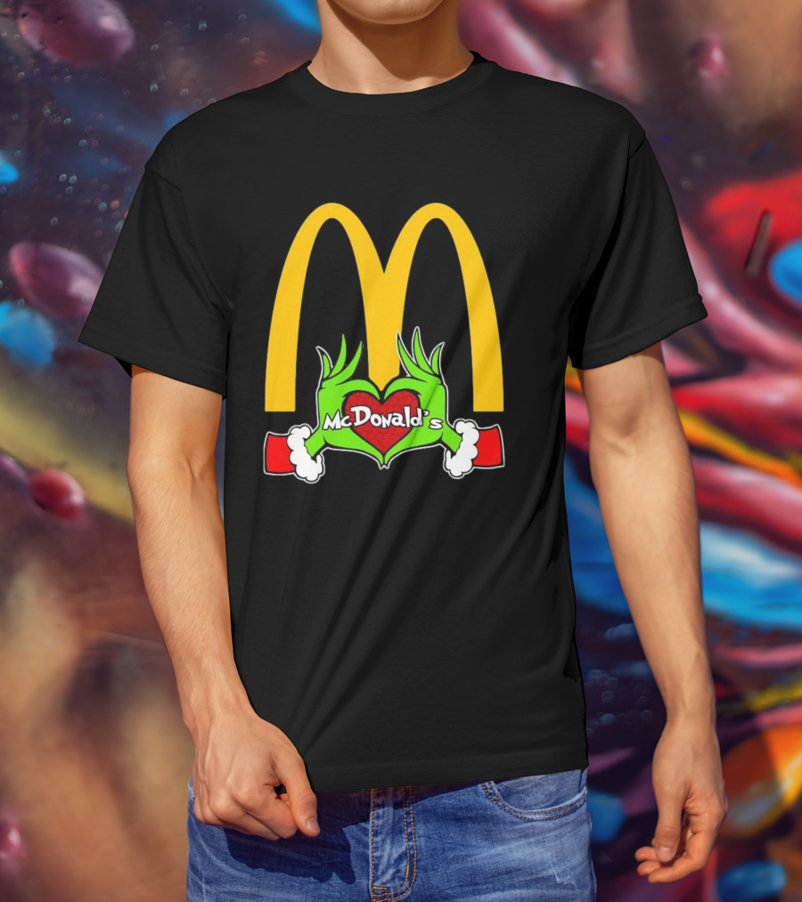 Grinch Holding Heart McDonald’s Logo Christmas T-Shirt