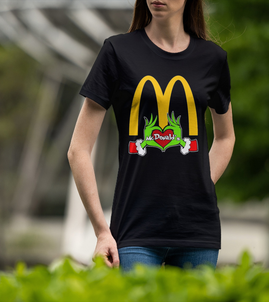 Grinch Holding Heart McDonald’s Logo Christmas T-Shirt