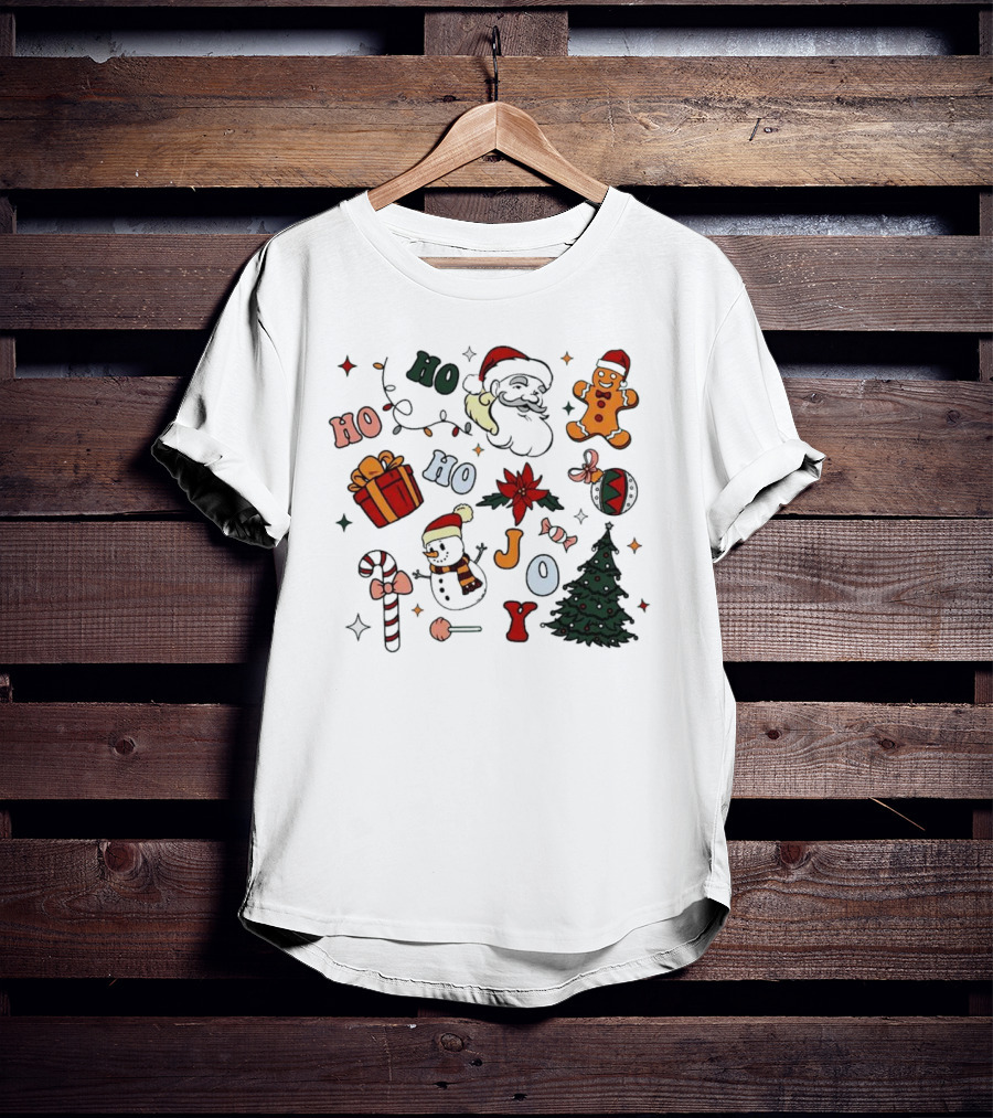 Ho Ho Ho Joy Christmas With Santa Gingerbread And Candy Cane T-Shirt