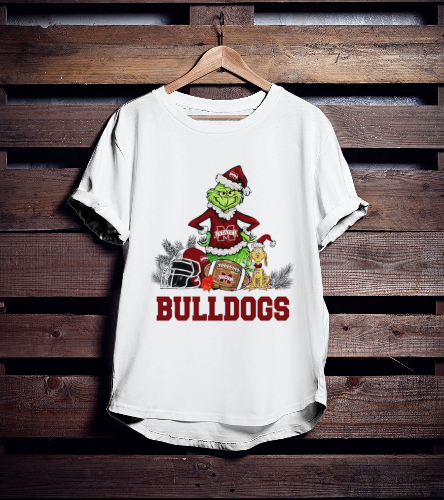 Bulldogs Grinch Max Dog Christmas Football Santa Hat T-Shirt