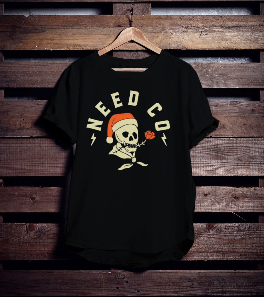 Need Co Santa Skull With Red Rose And Lightning Bolts T-Shirt