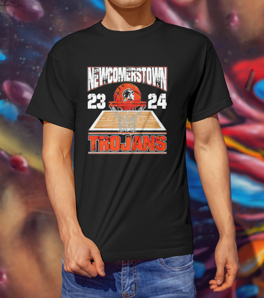 Newcomerstown Trojans Basketball 23 24 Court And Net T-Shirt
