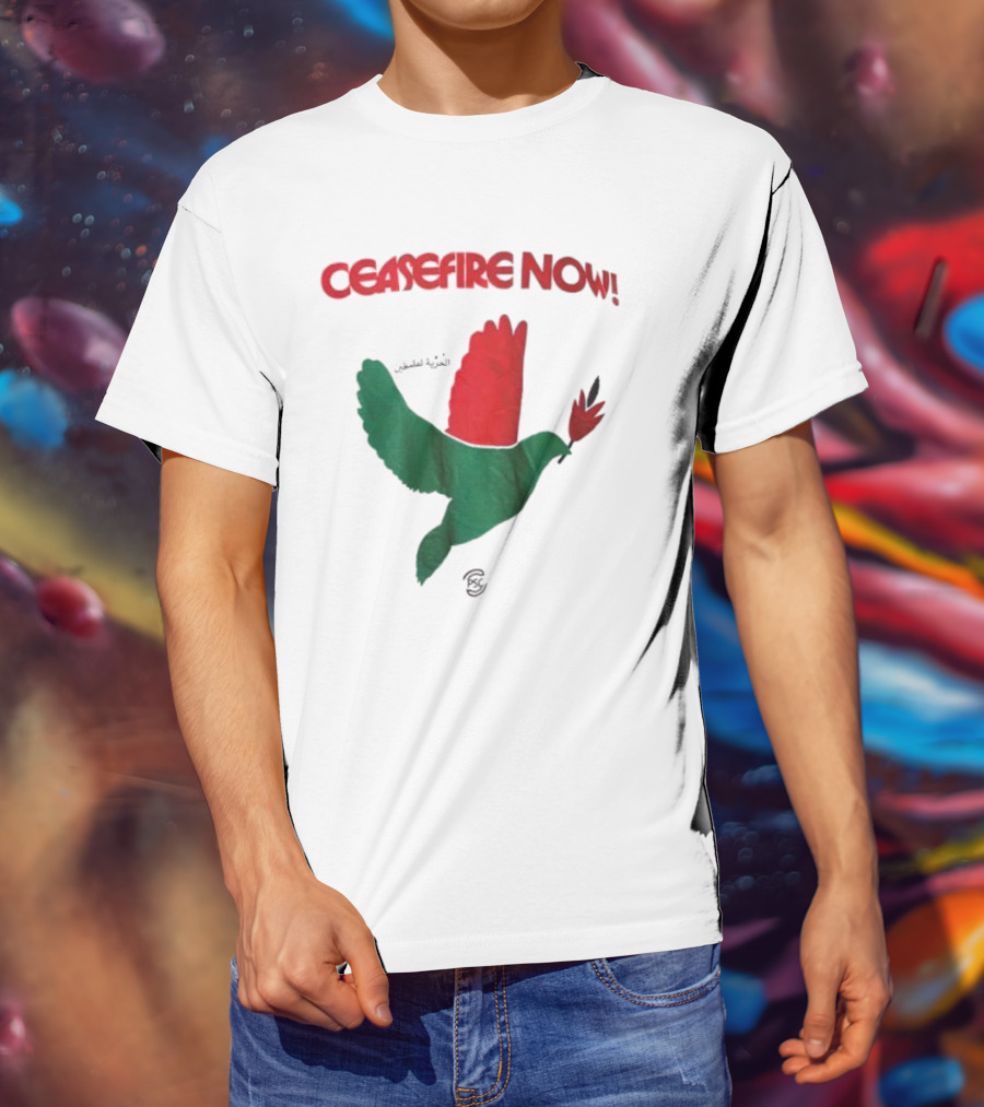 Ceasefire Now Dove Holding Red Flower T-Shirt