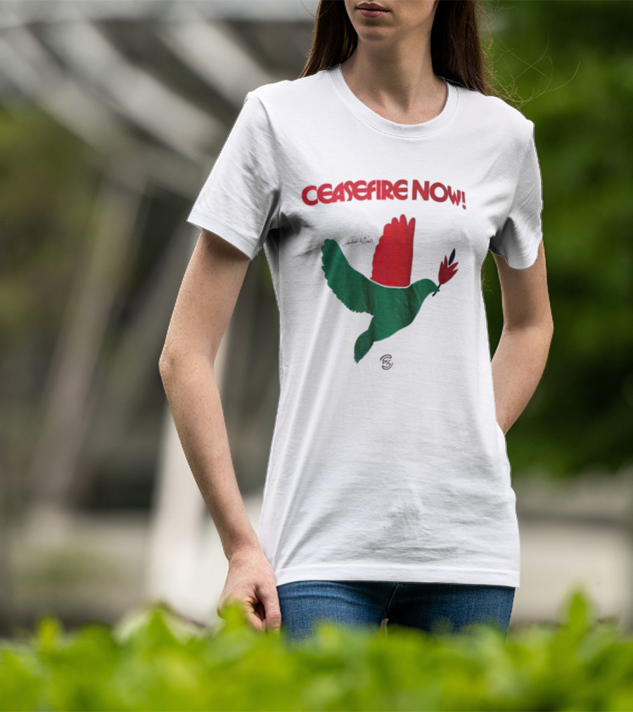 Ceasefire Now Dove Holding Red Flower T-Shirt