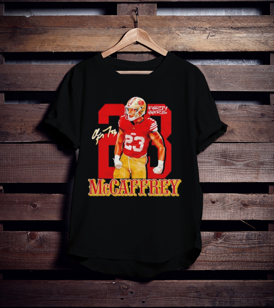 Christian McCaffrey 23 Signature Forty Niners NFL Football T-Shirt